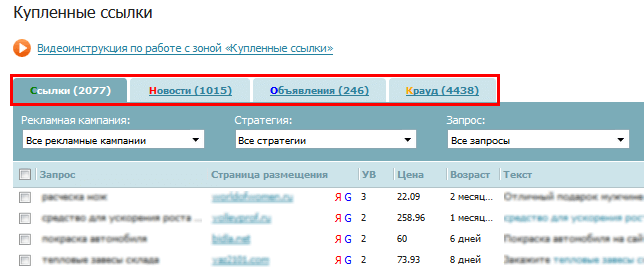 Купленные ссылки