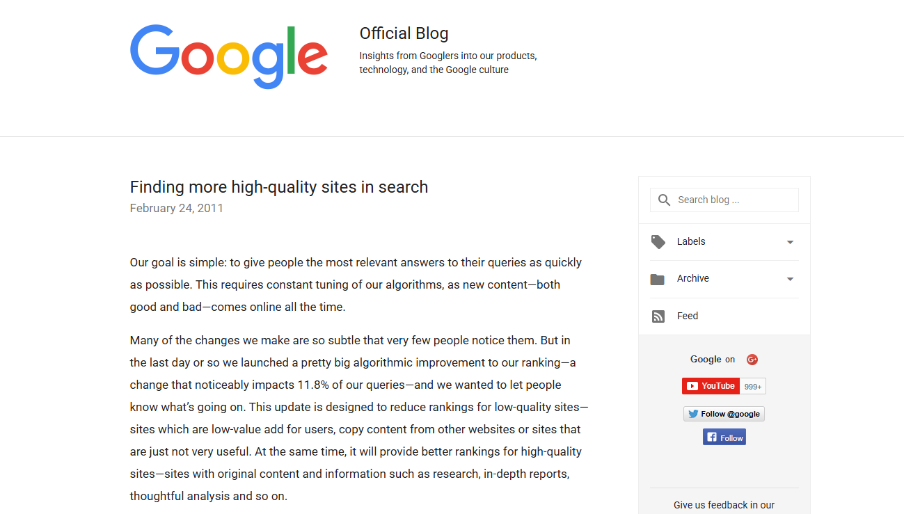 Релиз в блоге Google 