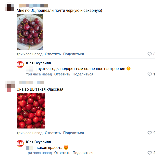 Вкусвилл общается с клиентам в ВК